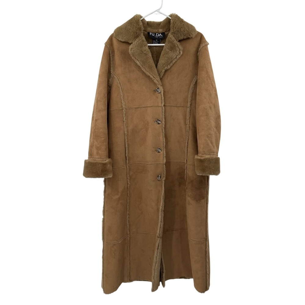 Women's FUDA‎ NEW YORK faux fur suede trench coat penny lane boho hippie medium